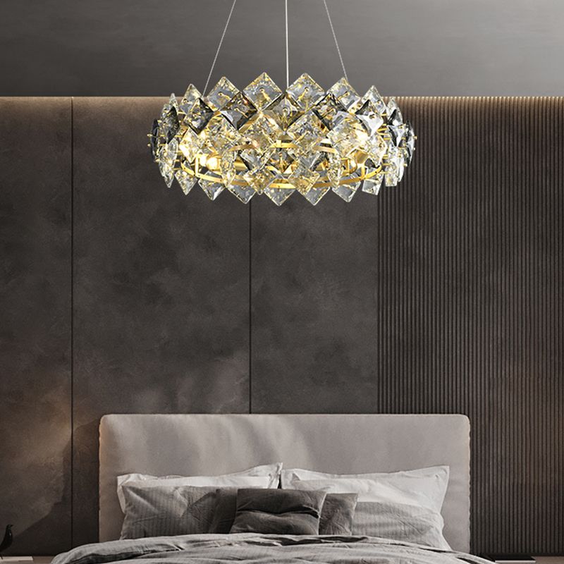 Geometry Shape Pendant Chandeliers Contemporary Style Crystal Chandelier Lights in Gold