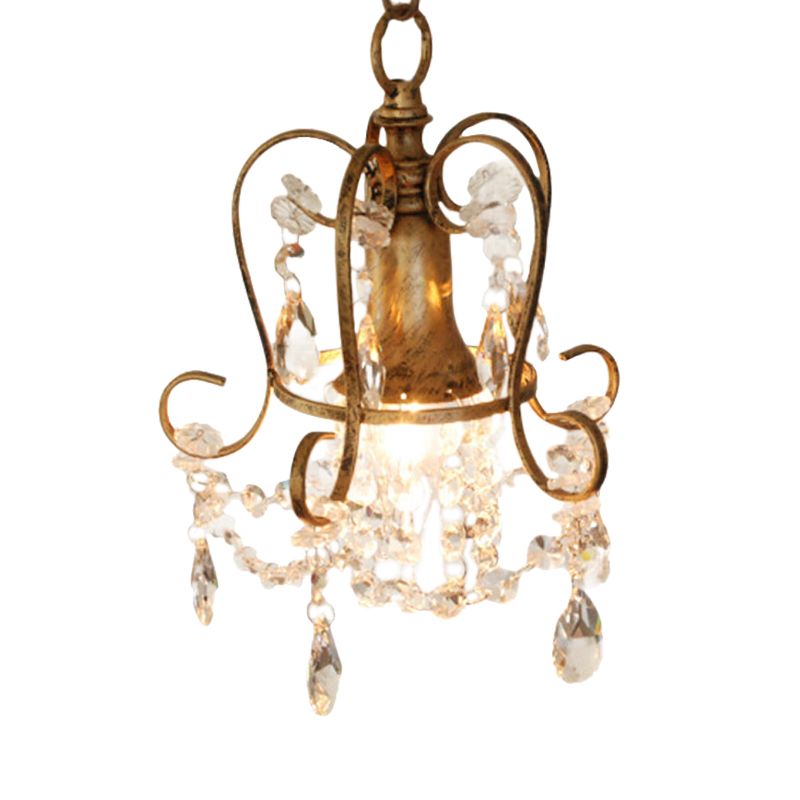 Luce sospensione a cornice a scorrimento tradizionale 1 kit lampada a sospensione metallica in ottone antico con gocce di cristallo