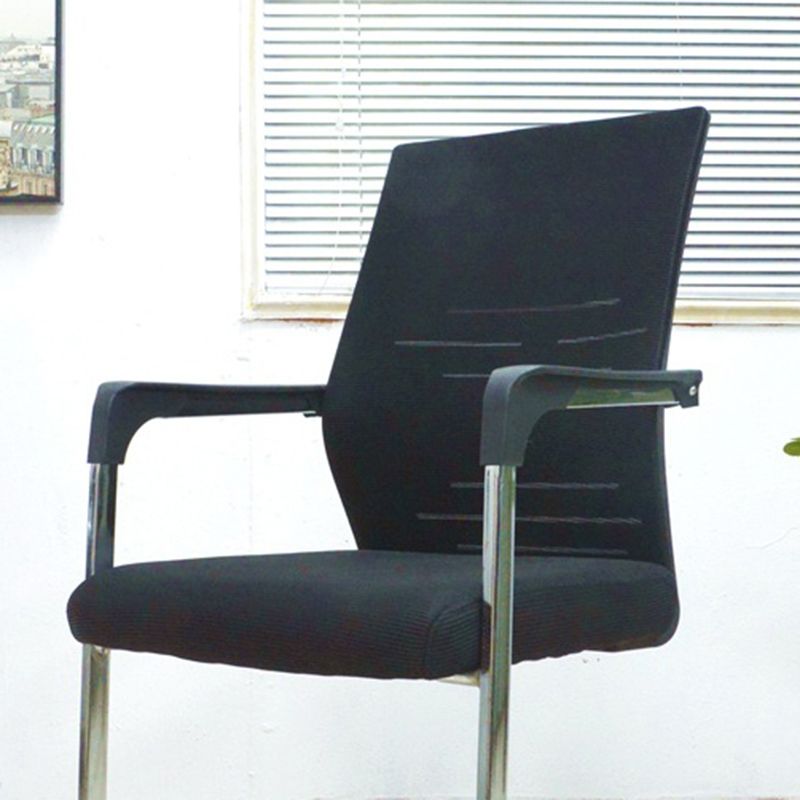 Modern Desk Chair Mesh Computer Chair in Black Mid-Back Chair No Wheels