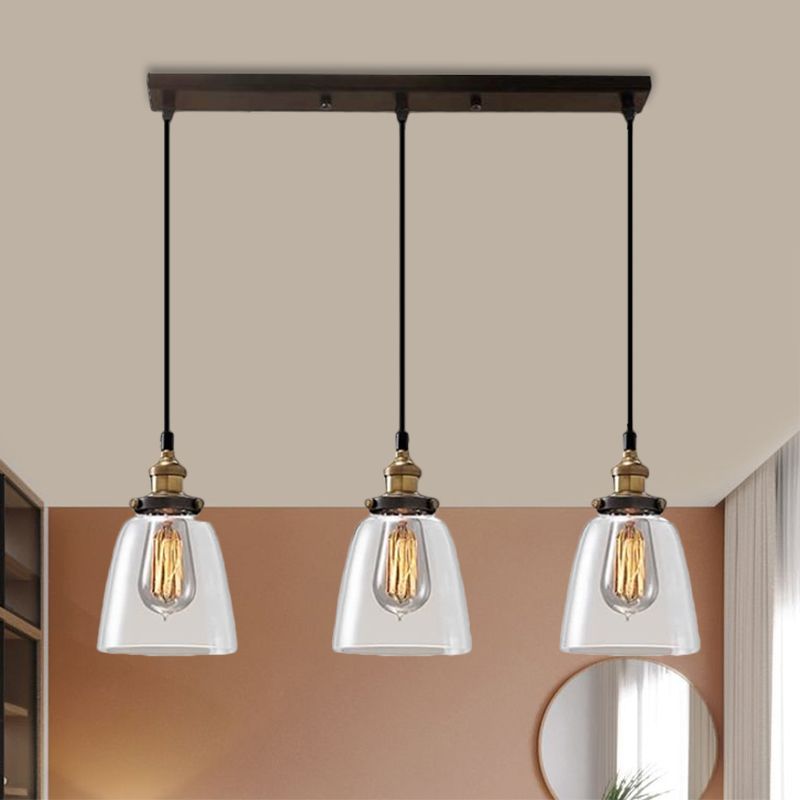 Cone/Bowl Smoked Glass Multi-Light Pendant Industrial 3-Light Coffee Shop Hanging Lamp, Linear/Round Canopy