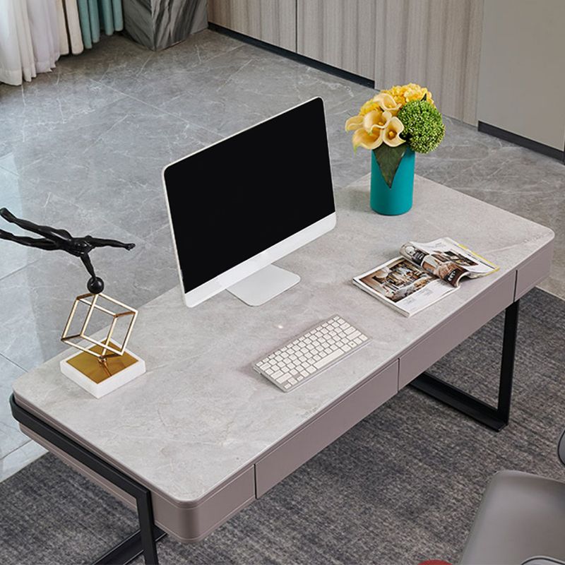 Contemporary Rectangular Writing Desk Stone Office Desk with 2 Drawers