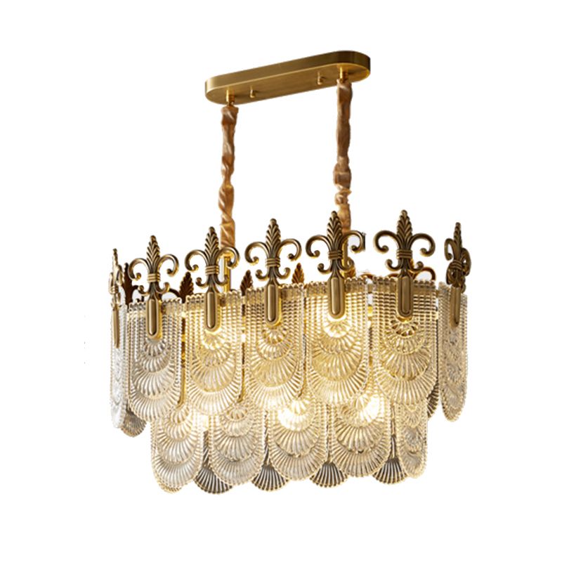 Modern Metal Pendant Light Rectangle Shape Island Lamp with Glass Shade for Living Room