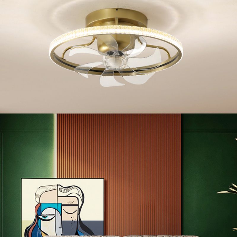 Metal Round Ceiling Fan Modern Style 1 Light Flush Mount Lamp