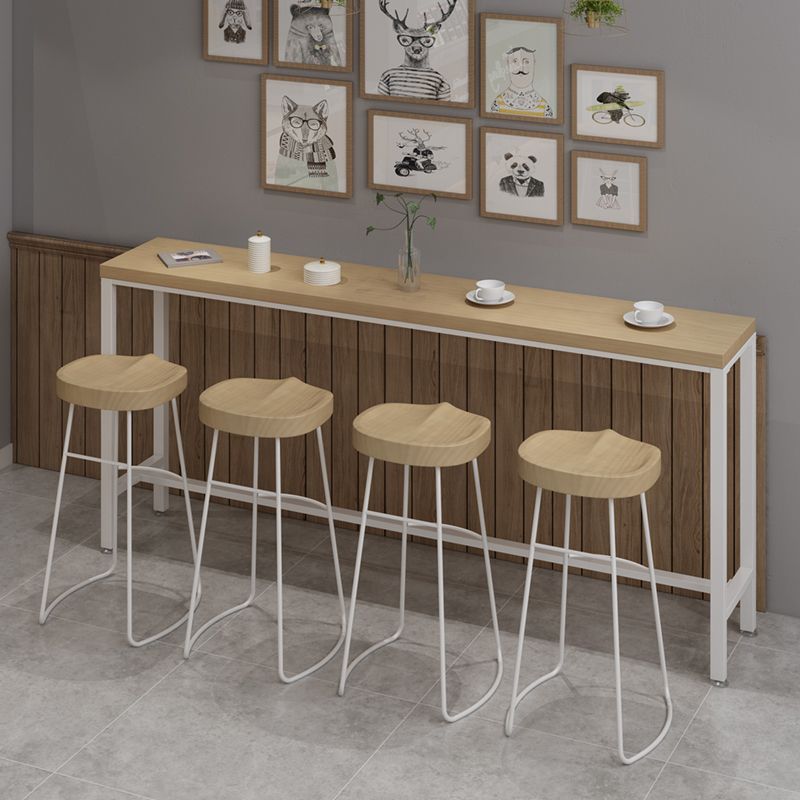 Natural Finish Wood Top Bar Table Industrial White Metal Frame Bistro Table