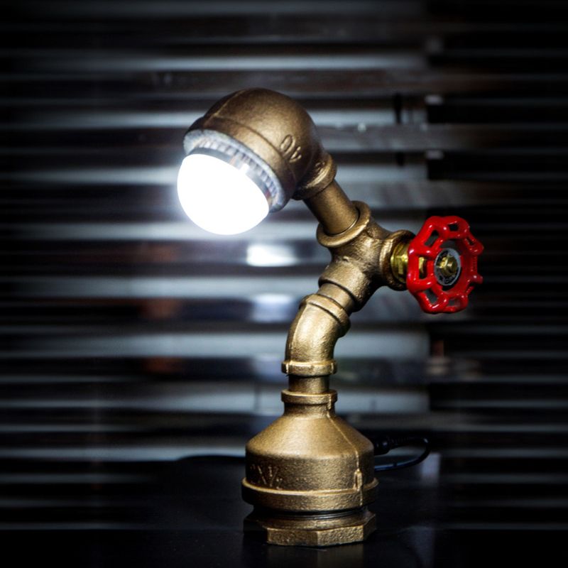 1 Glühmetallnachtlampe Steampunk-Messing-Roboter-Rohr-Rohr-Schlafzimmertischleuchte mit Ventildrehschalter, warmes/weißes Licht