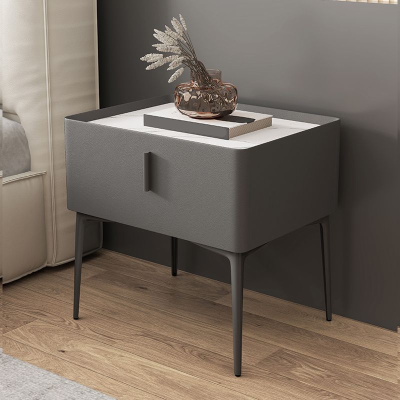 Modern Slate Nightstand Lower Shelf Bedside Cabinet with Drawer for Bedroom