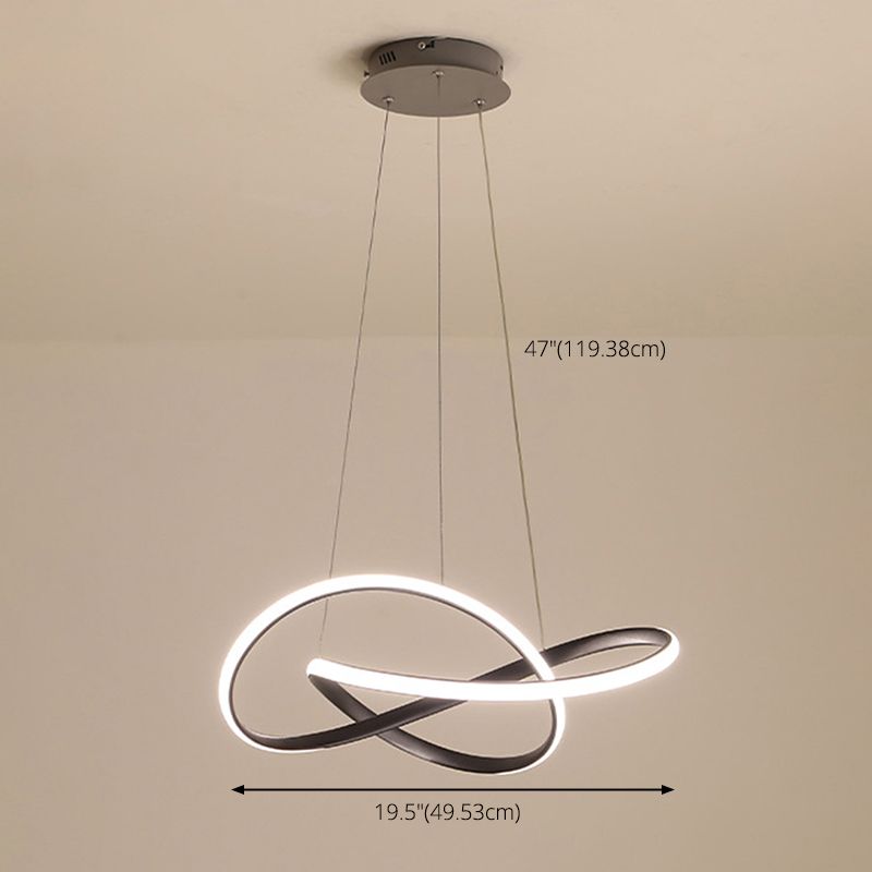 Twisting Chandelier Pendant Light Simplicity Metal Living Room LED Hanging Light Kit in Black