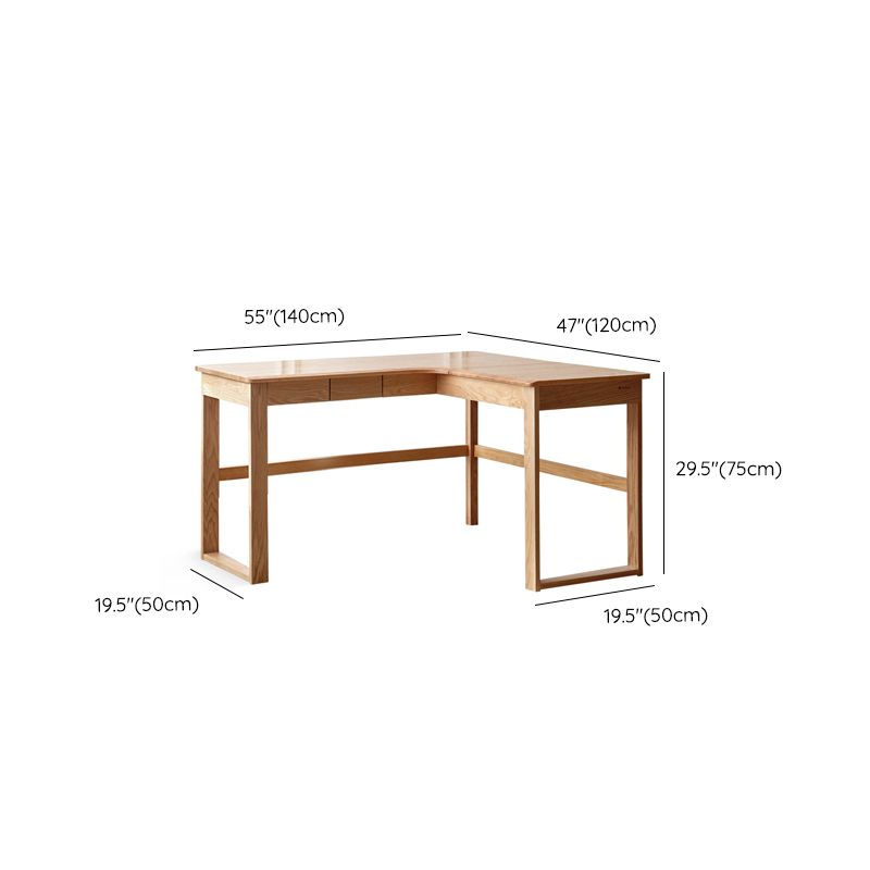 Oak L-shape Home Writing Desk Drawer Cable Management Computer Desk