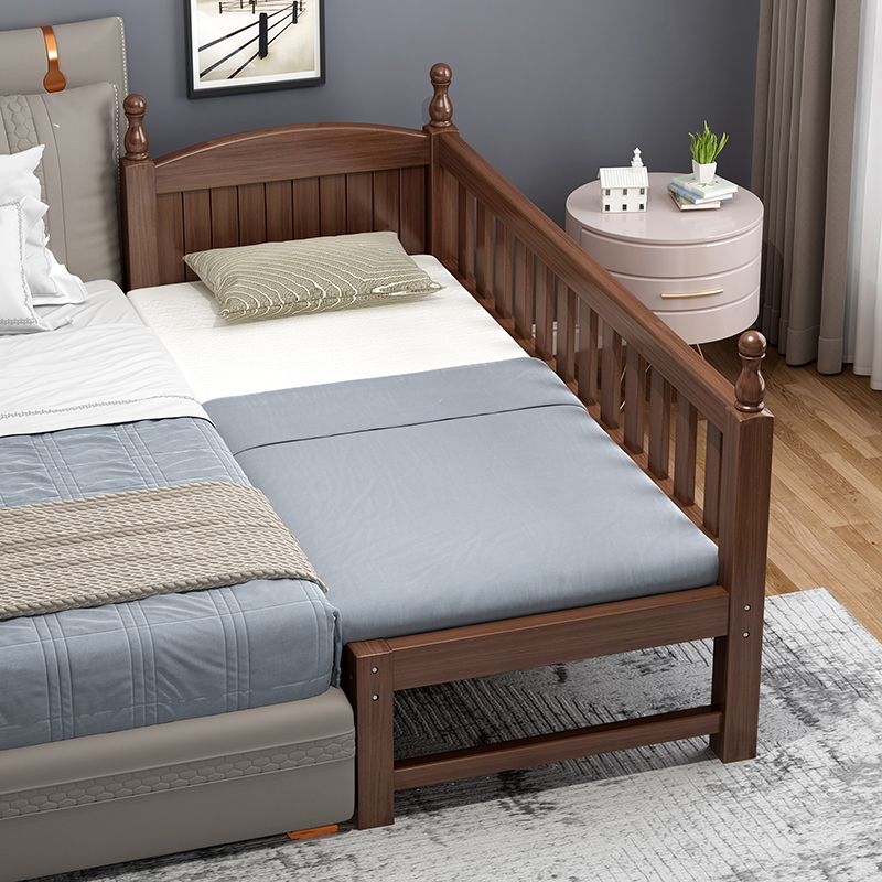 Solid Wood Baby Crib Walnut Color Crib with Guardrail and Mattress