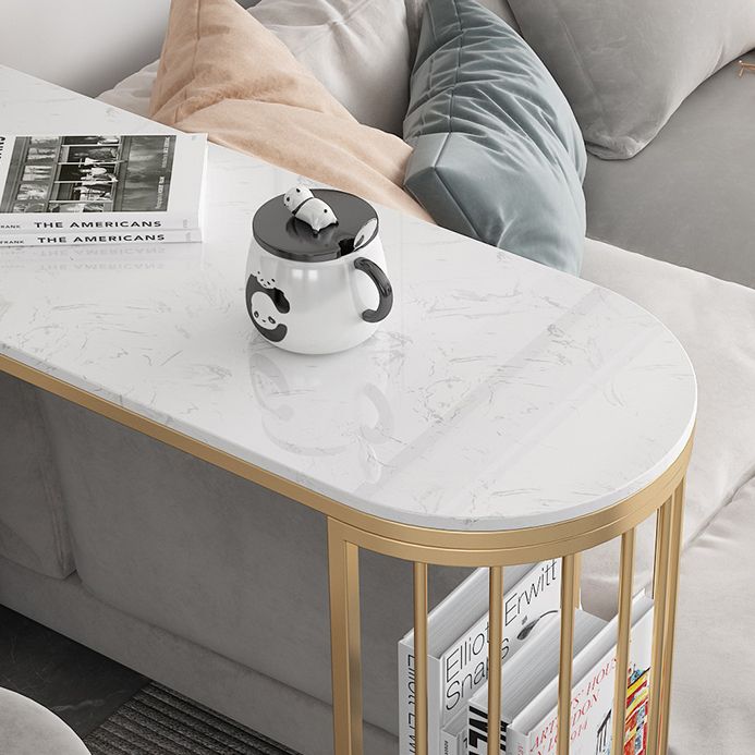 Glam Style Table in Iron Top and Faux Marble with Shelf Milk Tea Shop Bar Table