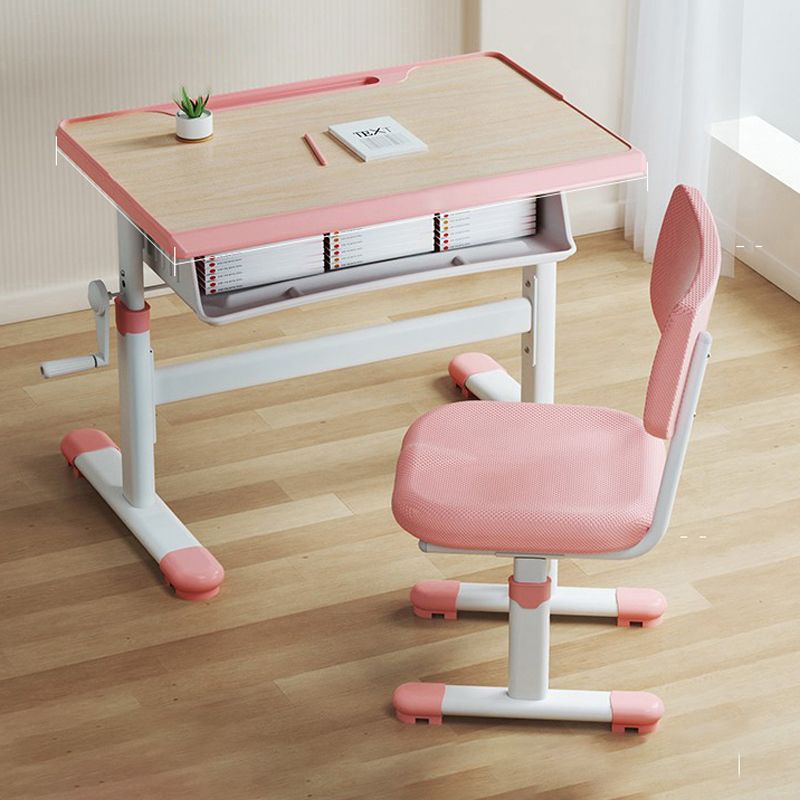 Pink and Blue Student Desk Adjustable Metal and Wood Kid's Desk