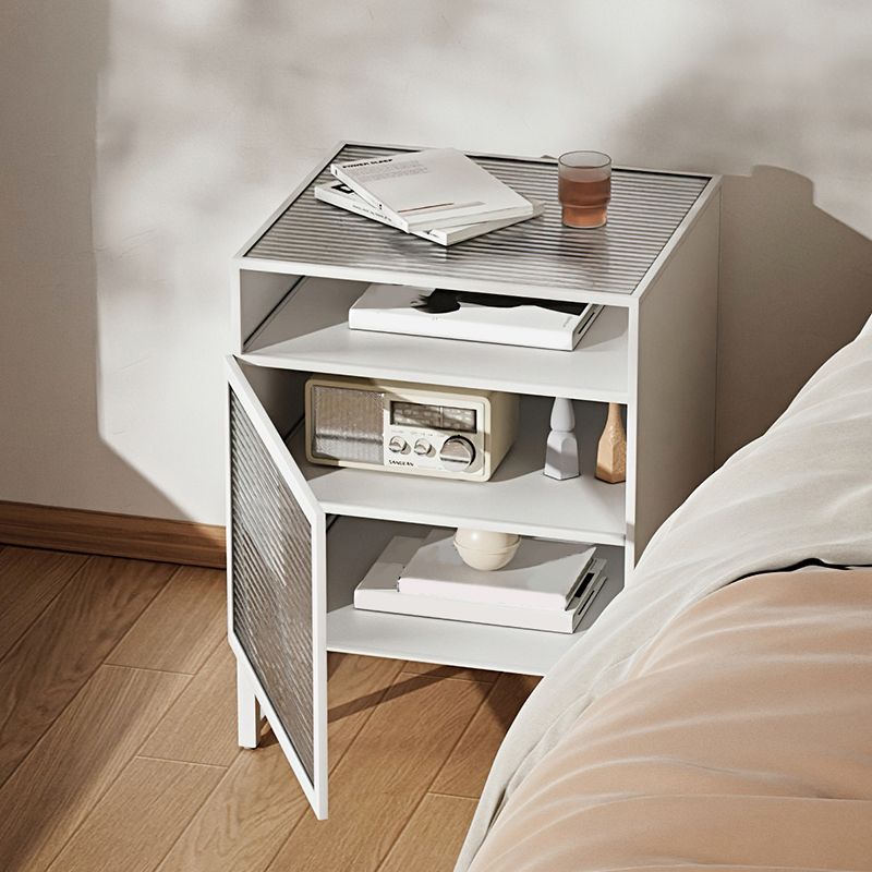 Modern Metal Night Table Cabinets Glass Top Bed Nightstand for Bedroom