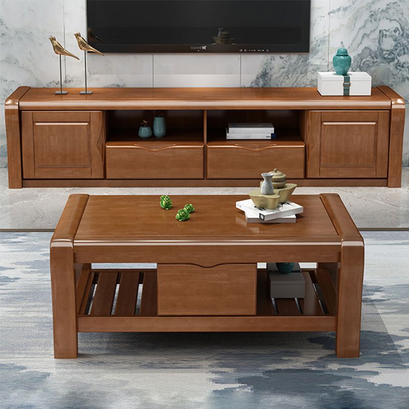 Rubber Wood TV Stand Contemporary TV Cabinet with Doors and Drawers