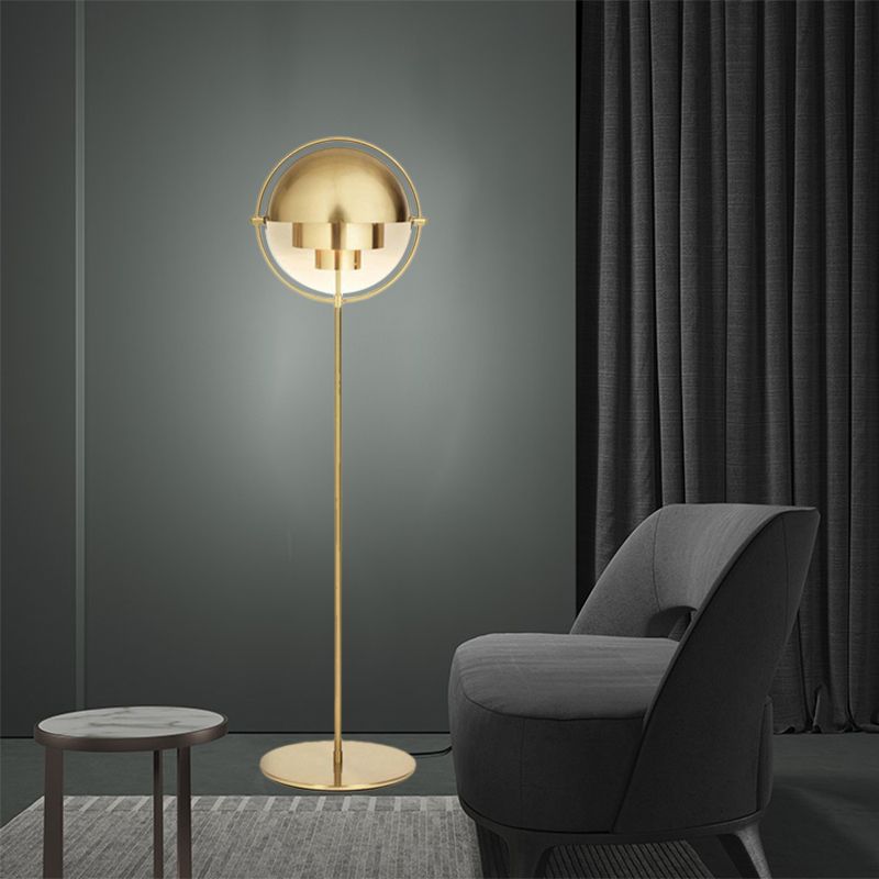 Domed Floor Standing Light Mid Century Metallic Single Light Black/Gold Finish Adjustable Floor Lamp