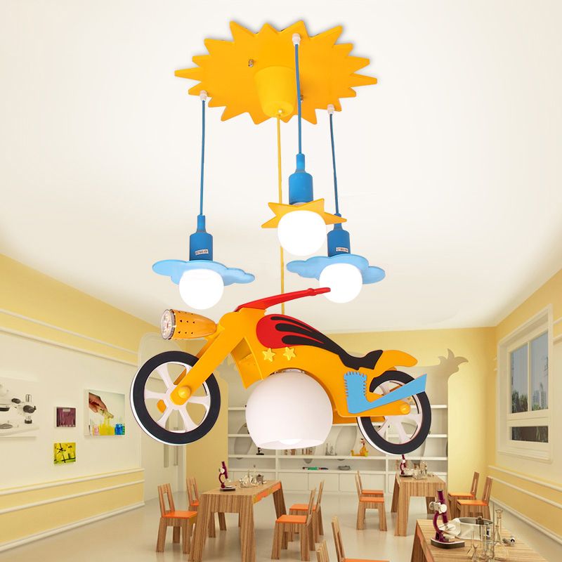 Child Bedroom Motor Pendant Light Cartoon Cute Hanging Light in Yellow for Game Room