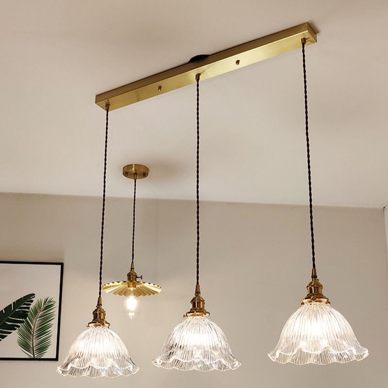 Bloemenschaduw helder geribbelde glazen ophanging licht eenvoud woonkamer hanglamp lamp armatuur