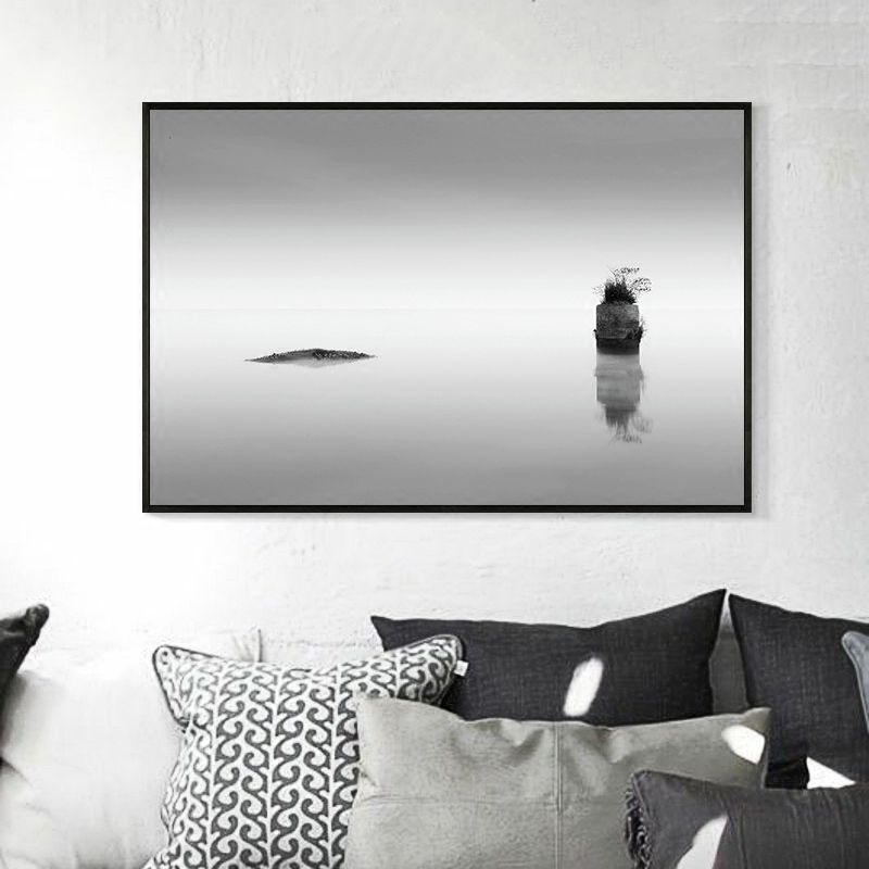 Photo Misty River Scene Canvas Print Modern Textured Dining Room Wall Art in Dark Color