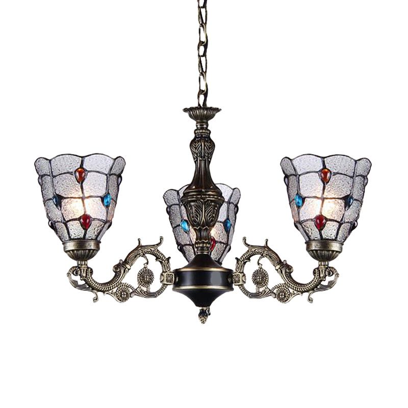 Jeweled Chandelier Pendant Light Baroque Frosted Glass 3/6/8 Lights Bronze Suspension Lighting Fixture