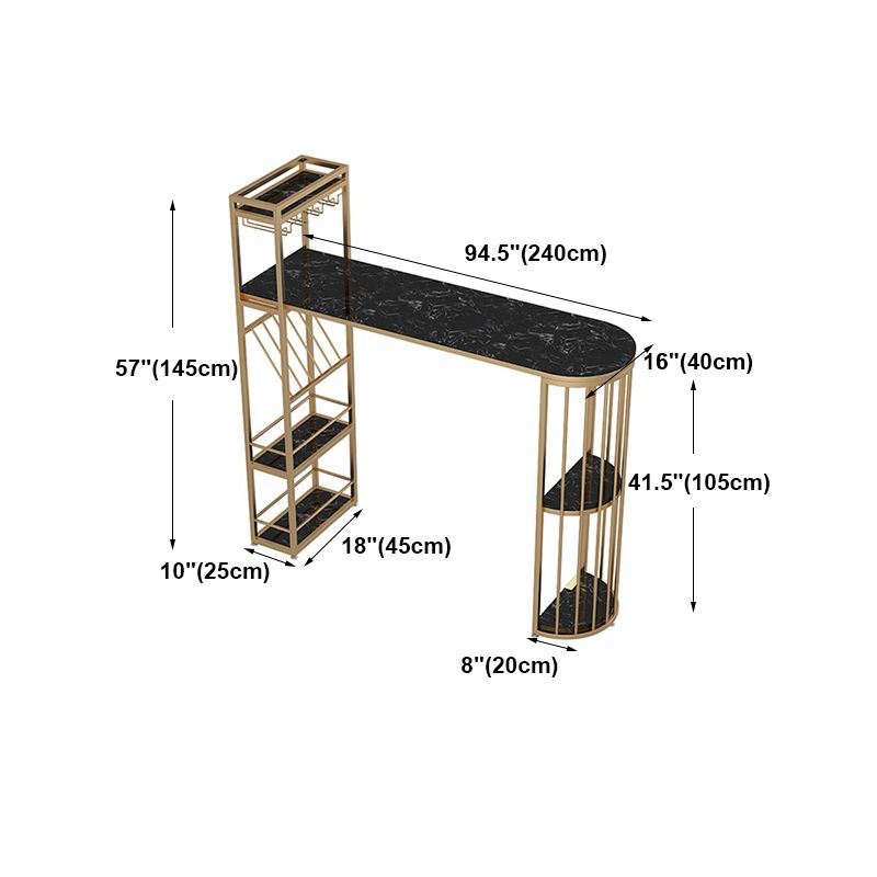 Glam Style Table in Iron Top and Faux Marble with Shelf Milk Tea Shop Bar Table