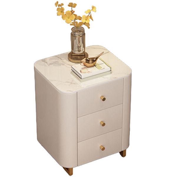 Sintered Stone Top Kids Bedside Table Contemporary Pine Nightstand with 3 Drawers