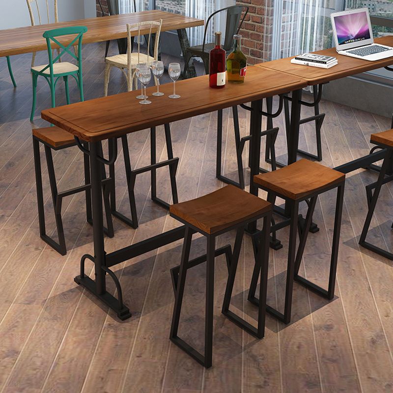 Pine Wood Bar Table Rectangle Industrial Bar Dining Table with Trestle Base in Black