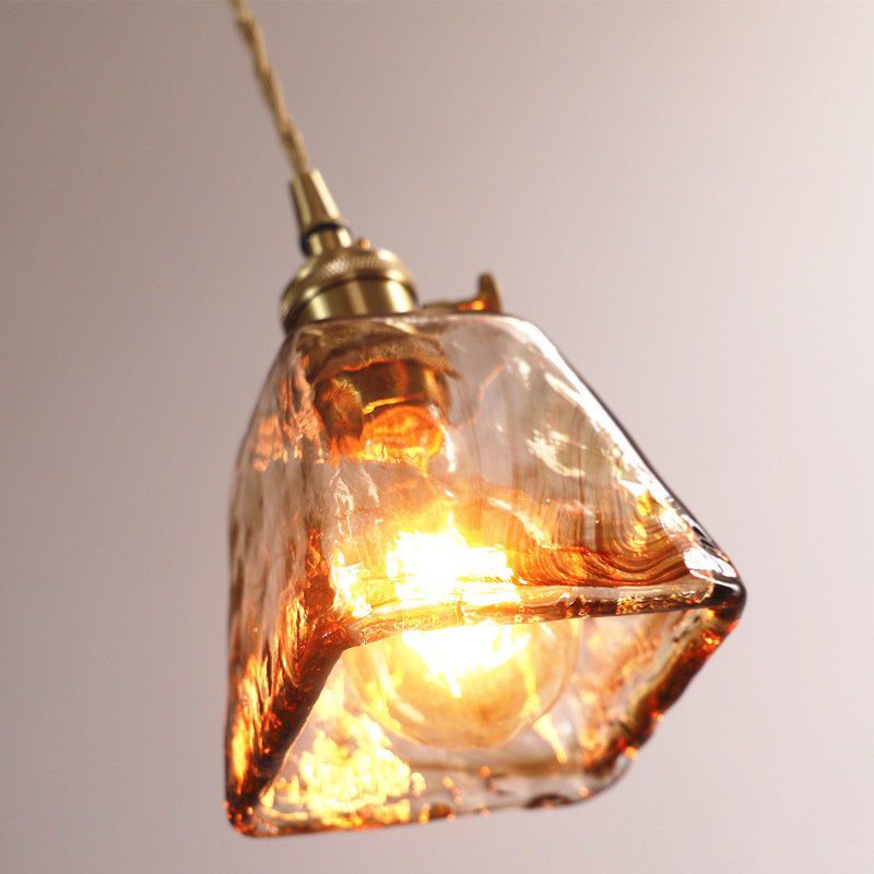 Industrial Style Single Light Pendant Dimpled Amber Glass Hanging Ceiling Light for Cafe Bar