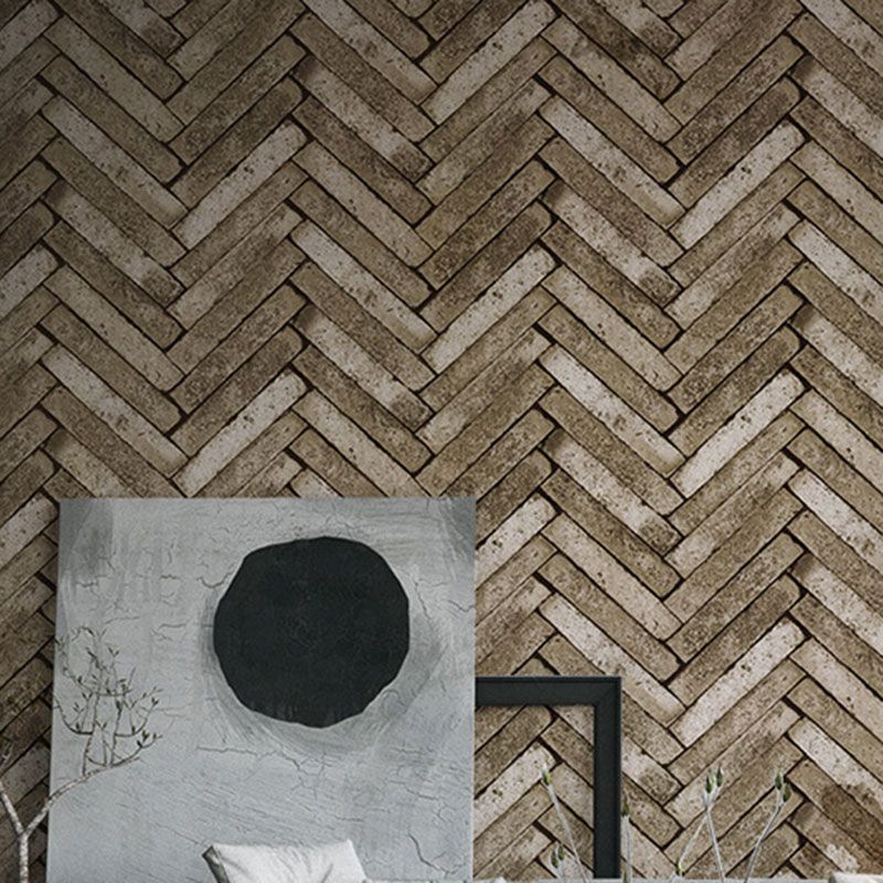 Non-Pasted Wallpaper with Industrial Like Color Brick of Chevron Design, 20.5"W x 31'L