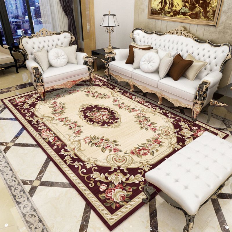 Antique Patterned Rug Multi-Color Polypropylene Indoor Rug Easy Care Washable Carpet for Parlor