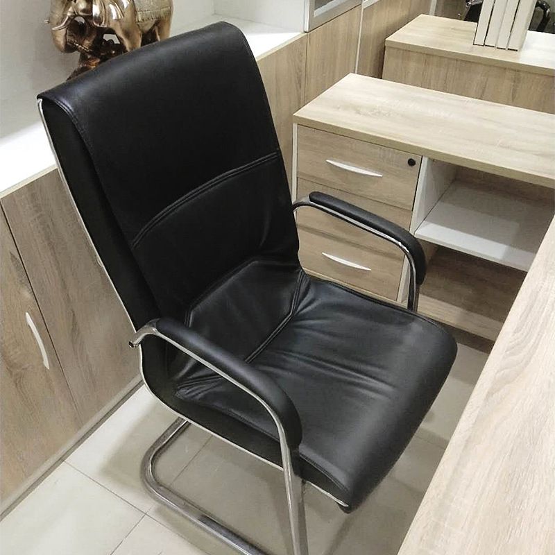 No Distressing Leather Office Chair High Back Fixed Arms Chair