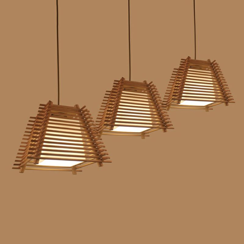 Trapezoidal Restaurant Hanging Light Wooden 1-Light Modern Pendant Lamp in Brown