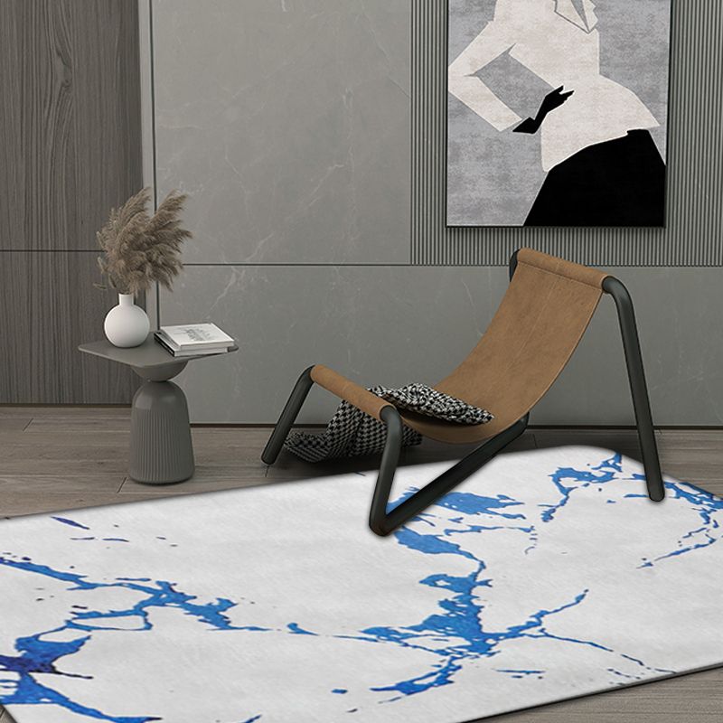 Unique Abstract Rug Blue and White Shabby Chic Rug Polyester Machine Washable Anti-Slip Carpet for Living Room