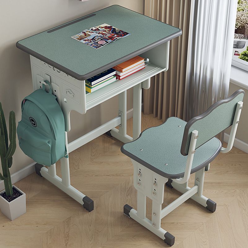 Contemporary Student Desk with Wooden Top and Shelf Desk and Chair Set