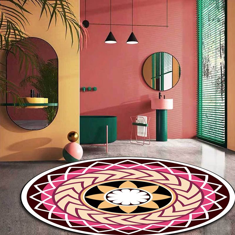 Moroccan Floral Pattern Rug with Moon Black and Red Polyester Rug Washable Pet Friendly Non-Slip Area Rug for Living Room