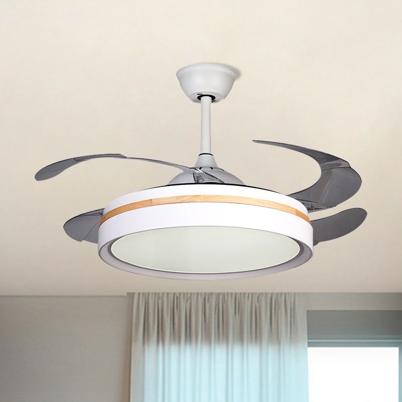 42" W Iron Round Semi Flush Contemporary LED White Pendant Fan Lighting with 4 Clear Blades