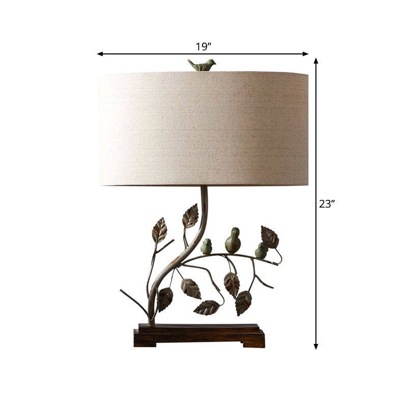 Metallic Leaf Design Tischlampe Vintage 1-Licht Schlafzimmer Schreibtisch Licht in Braun mit Trommelstoffschatten