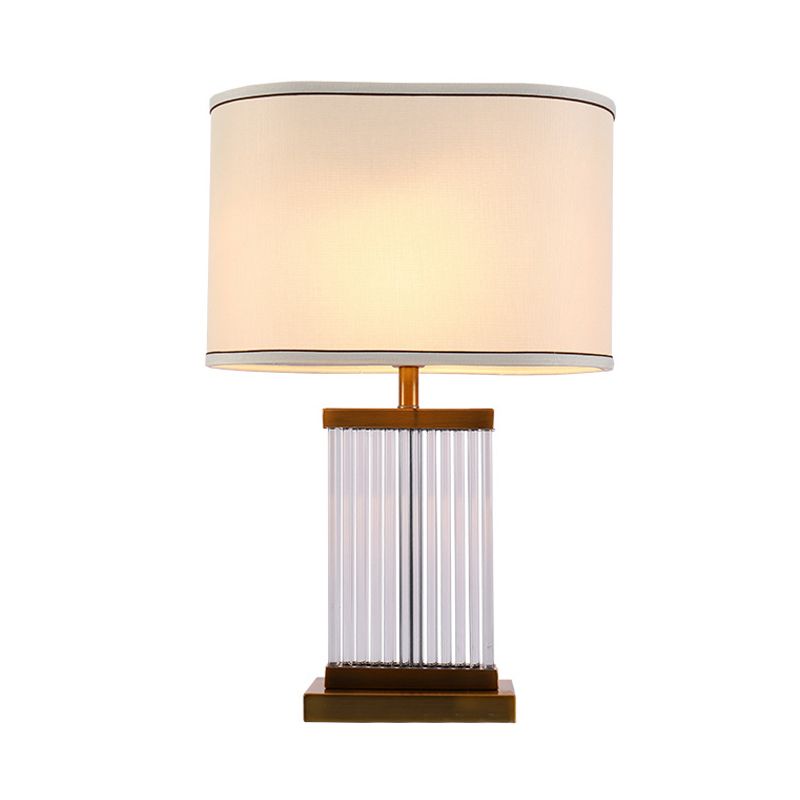 Gold Rectangle Table Lamp Modern 1 Head Beveled Crystal Desk Light with Fabric Shade