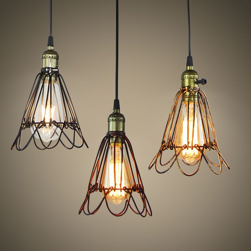 1 Light Flower Pendant Industrial Iron Ceiling Pendant with Hanging Cord for Bar