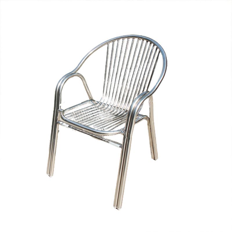 Silver Modern Armchair Metal Stacking Dining Chairs with Arm