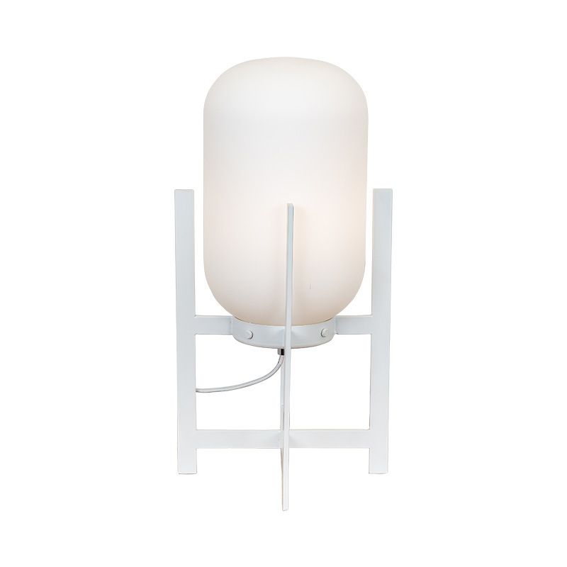 Lampada da tavolo da notte in ferro quadrupede moderno leggero singolo bianco/nero la spia di lettura con tonalità di vetro opale o grigio