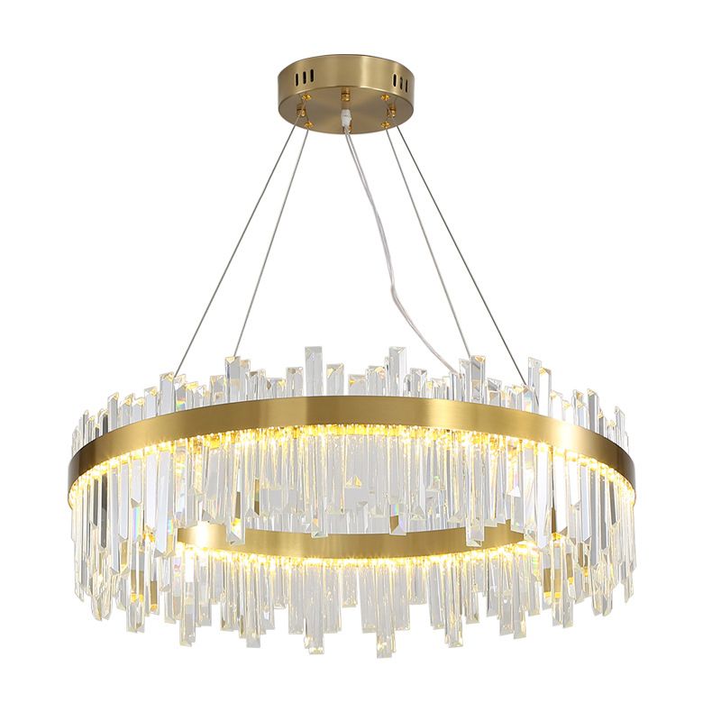 Forme ronde Lights Hanging Stryme Crystal Metal Chandelier en or pour le salon