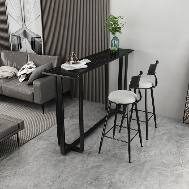 Stone Bar Dining Table Modern Rectangle Bar Table with Trestle for Living Room Balcony