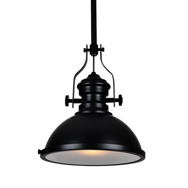 Estilo industrial Restaurante de luz colgante de metal 1 Costil de techo de cúpula ligera en negro