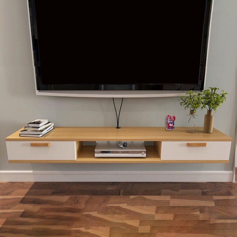 Modern Floating TV Stand Faux Wood and Solid Wood TV Cabinet with 2 Doors