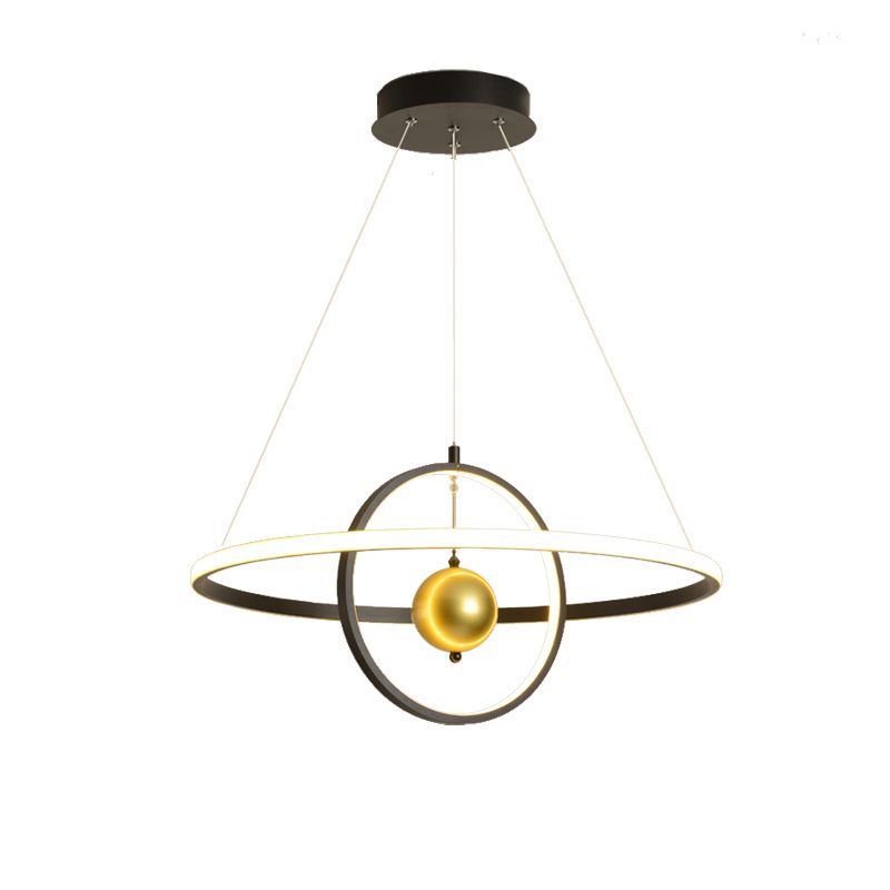 Black/White Orbit LED Ceiling Pendant Light Contemporary Acrylic Chandelier in Warm/White Light