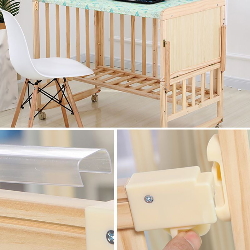 Wooden Animal Pattern Nursery Crib Modern Storage Nursery Bed with Casters