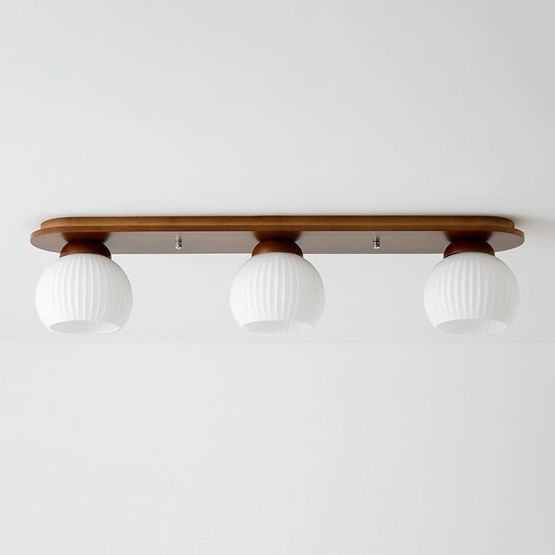 Wooden Ceiling Light Multi Lights Ceiling Mount Light with Glass Shade for Bedroom