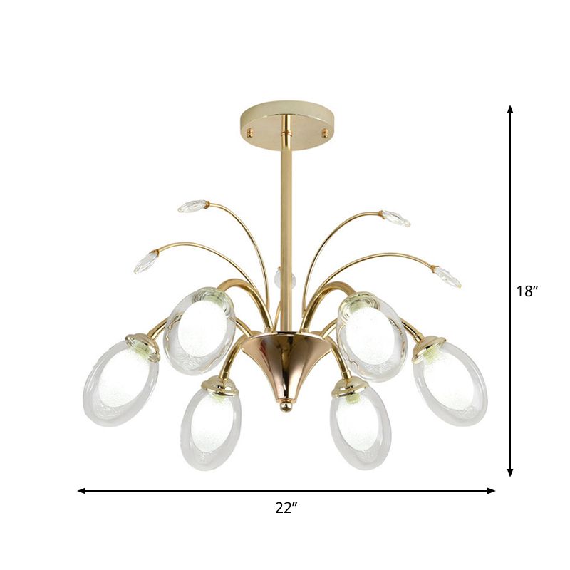 Oval Glass Shade Chandelier Lamp 6/8/10 Head Post Modern Hanging Ceiling Light in Gold