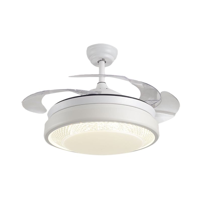 Acrylic Drum-Shaped Ceiling Fan Light Minimalism White 4-Blade LED Semi Flush Mount Lighting, 42" Wide