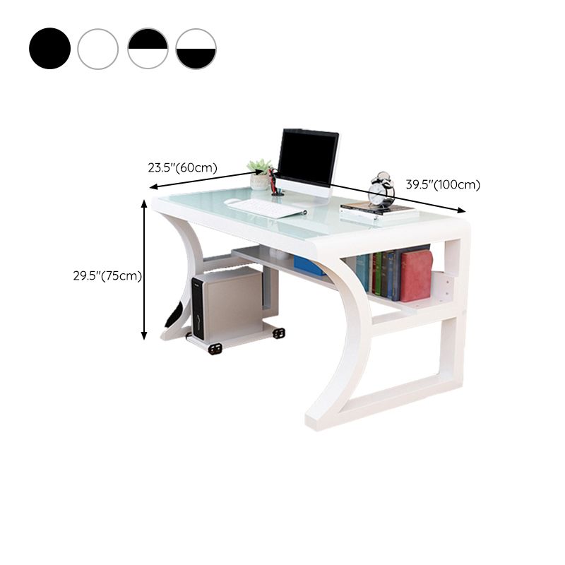 Contemporary Glass Top Office Desk Rectangular Writing Desk with Metal Legs