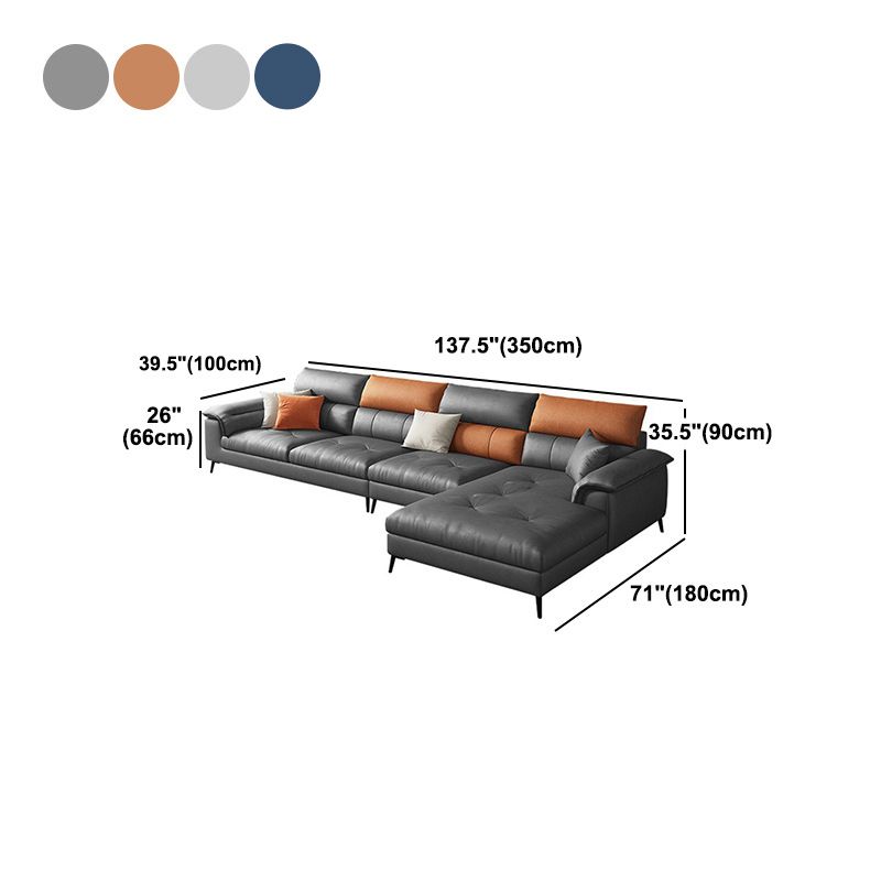 137.8" W x 70.87" D x 35.43" H Faux Leather Sofa & Chaise Modern Sewn Pillow Back Sofa